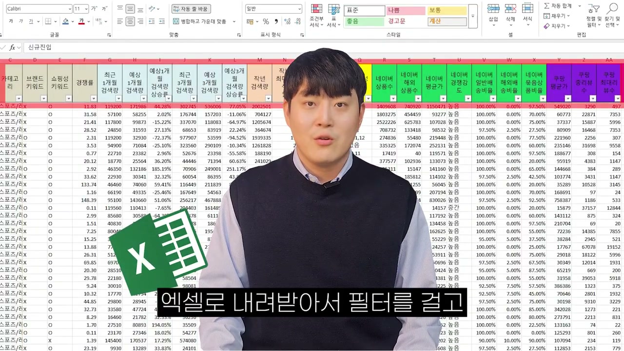 엑셀에서 키워드 데이터 흐름을 한눈에 보겠다고 설명